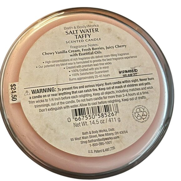 BATH & BODY WORKS SALTWATER TAFFY SCENTED 3 WICK CANDLE 14.5 OZ 2019 EDT - Picture 7 of 9